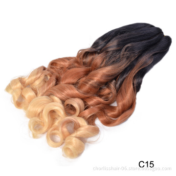 New Arrival Customize 24Inch Wavy Black Blonde Ombre Braiding Hair Synthetic Crochet Braids Hair Extension Spiral Curl For Women